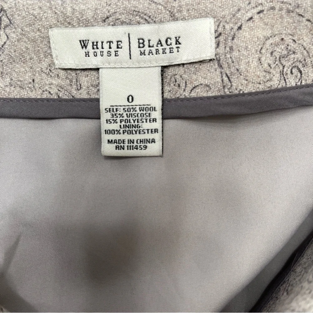 White House Black Market Wool Viscose Paisley Print A Line Skirt in Beige Size 0